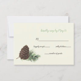 Rustige Waterverf Winter Forest Pine Cone Wedding RSVP Kaartje