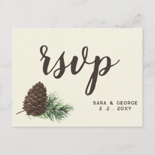 Rustige Waterverf Winter Forest Pine Cone Wedding Uitnodiging Briefkaart