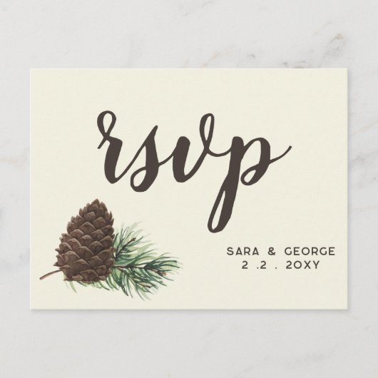 Rustige Waterverf Winter Forest Pine Cone Wedding Uitnodiging Briefkaart (Voorkant)