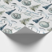 Rustige Waterverf Winter Horse Custom Name & Cheer Cadeaupapier (Hoek)