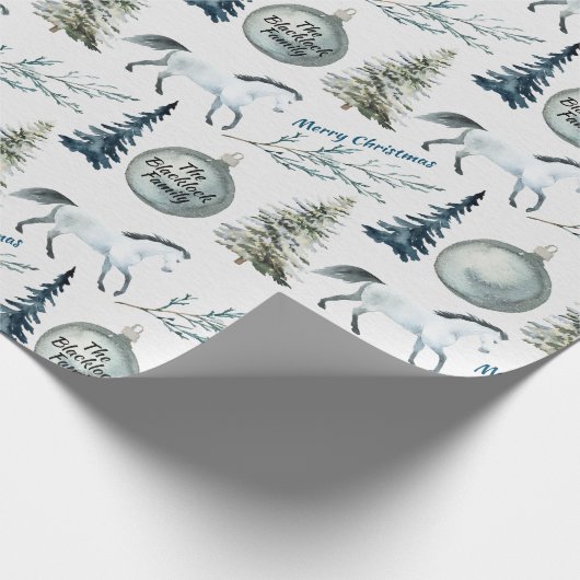 Rustige Waterverf Winter Horse Custom Name & Cheer Cadeaupapier (Hoek)