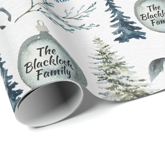 Rustige Waterverf Winter Horse Custom Name & Cheer Cadeaupapier (Rol Hoek)