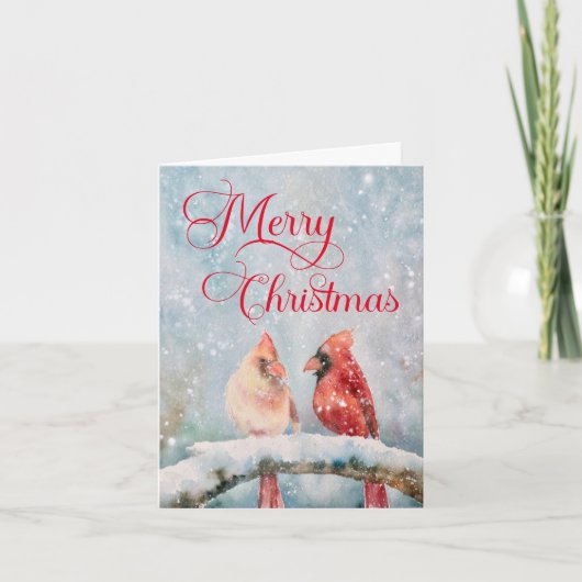 Rustige Waterverf wintervogels kerst Feestdagen Kaart (Voorkant)