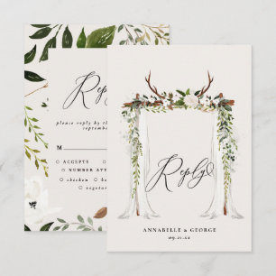 Rustige waterverf witte florale bruiloft RSVP Kaartje