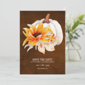 Rustige Waterverf Witte pompoen Zonnebloem Save The Date (Staand voorkant)