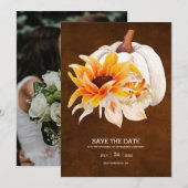 Rustige Waterverf Witte pompoen Zonnebloem Save The Date (Voorkant / Achterkant)