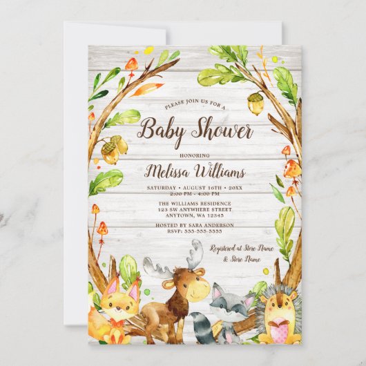 Rustige Waterverf Woodland Animals Baby shower Kaart (Voorkant)