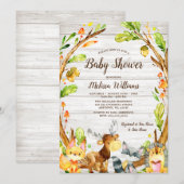 Rustige Waterverf Woodland Animals Baby shower Kaart (Voorkant / Achterkant)
