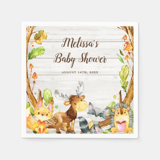 Rustige Waterverf Woodland Animals Baby shower Servet (Voorkant)