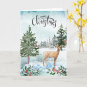 Rustige Waterverf Woodland Deer Kerstmis Kaart (Gele Bloem)