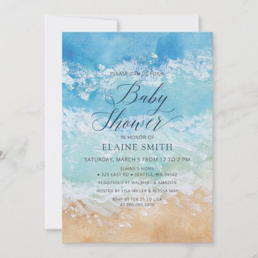 Rustige Waterverf Zee Beach Baby shower Kaart (Voorkant)