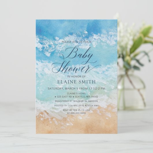 Rustige Waterverf Zee Beach Baby shower Kaart (Staand voorkant)