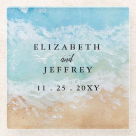 Rustige Waterverf Zomer Zee Beach Weddenschap Glazen Onderzetter