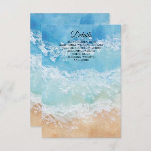 Rustige Waterverf Zomer Zee Beach Weddenschap Informatiekaartje (Voorkant / Achterkant)