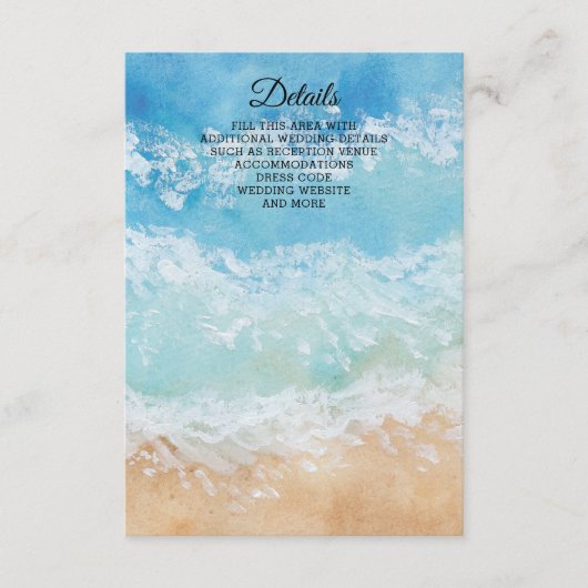 Rustige Waterverf Zomer Zee Beach Weddenschap Informatiekaartje (Voorkant)