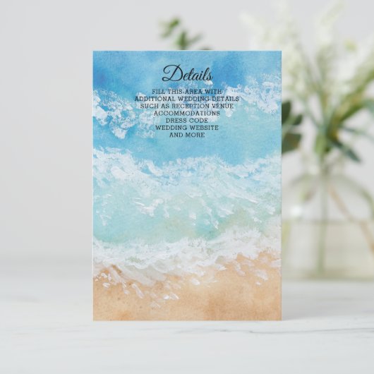 Rustige Waterverf Zomer Zee Beach Weddenschap Informatiekaartje (Staand voorkant)