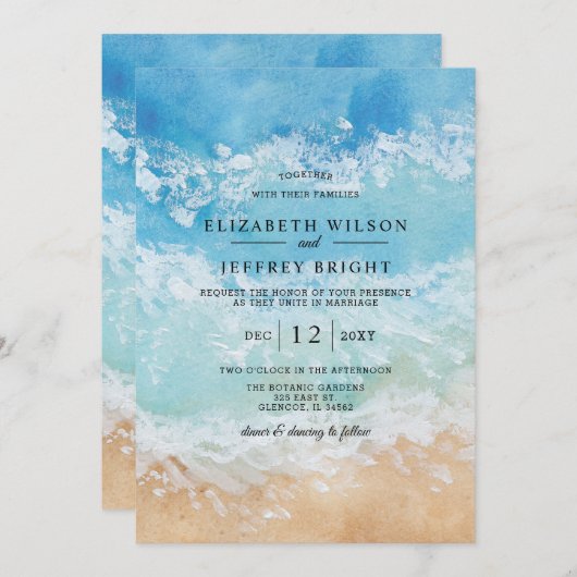 Rustige Waterverf Zomer Zee Beach Weddenschap Kaart (Voorkant / Achterkant)