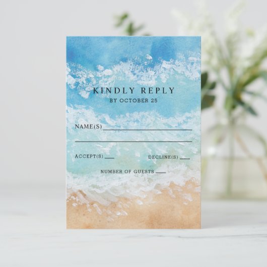 Rustige Waterverf Zomer Zee Beach Weddenschap RSVP Kaartje (Staand voorkant)