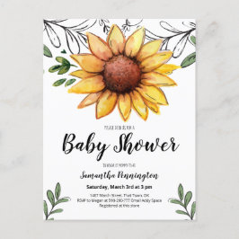 Rustige Waterverf Zonnebloem Baby shower Uitnodiging Briefkaart