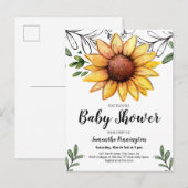 Rustige Waterverf Zonnebloem Baby shower Uitnodiging Briefkaart (Voorkant / Achterkant)
