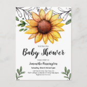 Rustige Waterverf Zonnebloem Baby shower Uitnodiging Briefkaart (Voorkant)