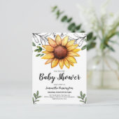 Rustige Waterverf Zonnebloem Baby shower Uitnodiging Briefkaart (Staand voorkant)