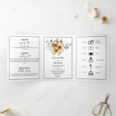 Rustige Waterverf - Zonnebloem - bruiloft Drieluik Uitnodiging (Binnen)