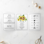 Rustige Waterverf - Zonnebloem - bruiloftsfeest Drieluik Uitnodiging (Binnen)