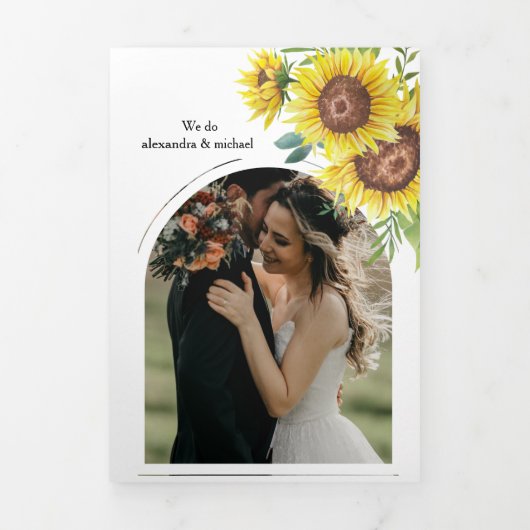 Rustige Waterverf - Zonnebloem - bruiloftsfeest Drieluik Uitnodiging (Cover)