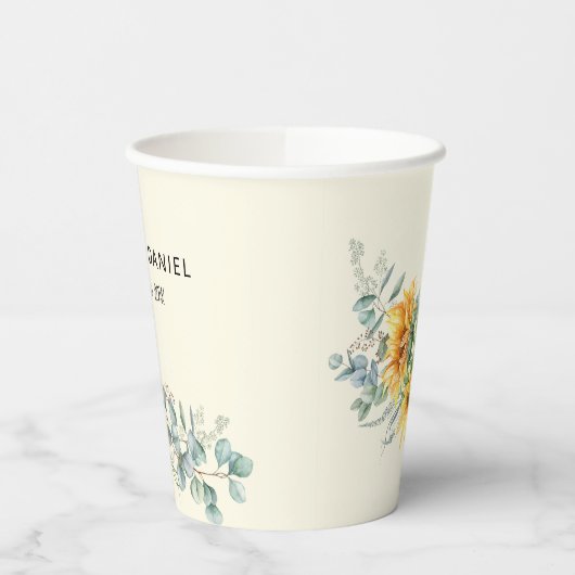 Rustige Waterverf Zonnebloem Eucalyptus Greenery Papieren Bekers (Links)