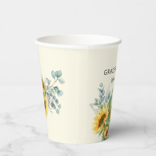 Rustige Waterverf Zonnebloem Eucalyptus Greenery Papieren Bekers (Rechts)