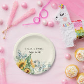 Rustige Waterverf Zonnebloem Eucalyptus Greenery Papieren Bordje (Feest)