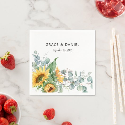 Rustige Waterverf Zonnebloem Eucalyptus Greenery Servet (Insitu)