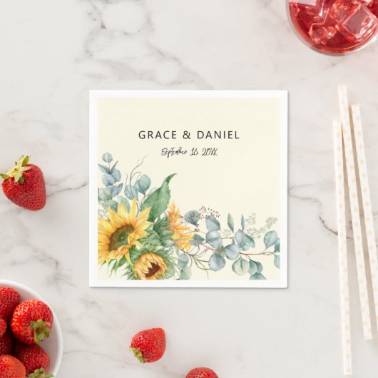 Rustige Waterverf Zonnebloem Eucalyptus Wedding Servet (Insitu)