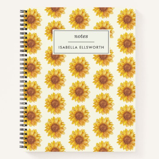 Rustige Waterverf Zonnebloem Gepersonaliseerd Notitieboek (Voorkant)