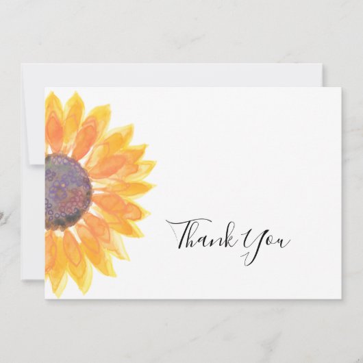 Rustige Waterverf zonnebloem Hartelijk dank Bedankkaart (Voorkant)