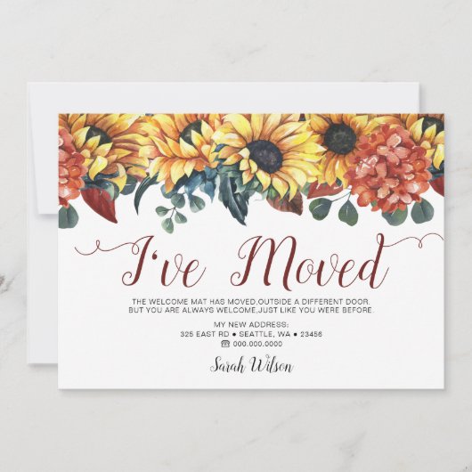 Rustige Waterverf Zonnebloem Ik heb verhuisd Aankondiging (Voorkant)