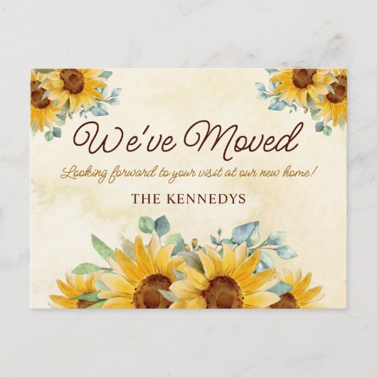 Rustige Waterverf Zonnebloem Nieuwe Thuisbeweging Aankondigingskaart (Voorkant)