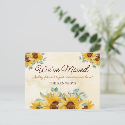 Rustige Waterverf Zonnebloem Nieuwe Thuisbeweging Aankondigingskaart (Staand voorkant)