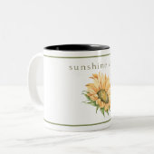 Rustige Waterverf Zonnebloem Typografie Tweekleurige Koffiemok (Voorkant links)