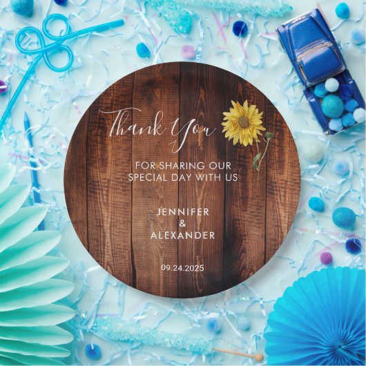 Rustige waterverf zonnebloembruiloft bedankt papieren bordje (Feest)