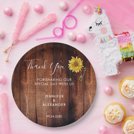 Rustige waterverf zonnebloembruiloft bedankt papieren bordje (Feest)