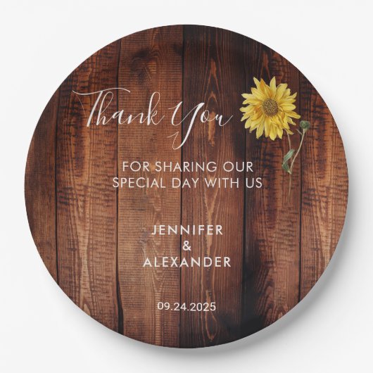 Rustige waterverf zonnebloembruiloft bedankt papieren bordje (Voorkant)
