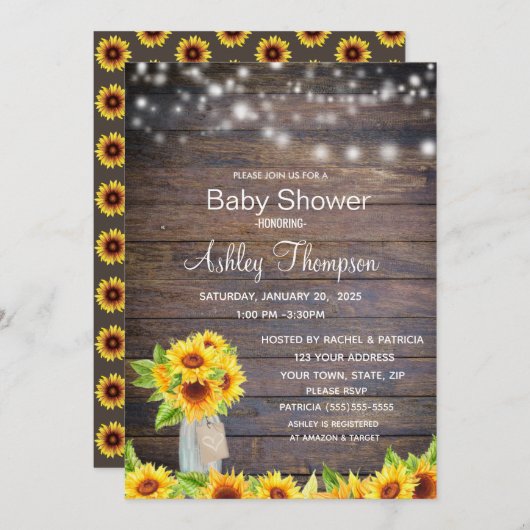 Rustige Waterverf Zonnebloemen en Baby shower Kaart (Voorkant / Achterkant)