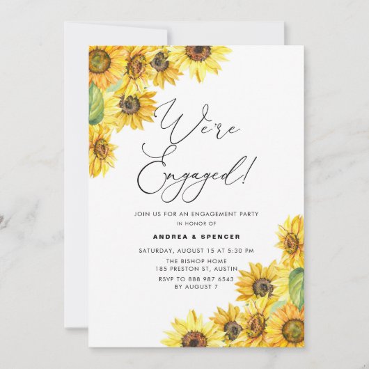 Rustige Waterverf Zonnebloemen Engagement Party Kaart (Voorkant)