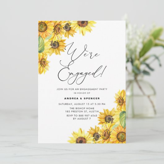 Rustige Waterverf Zonnebloemen Engagement Party Kaart (Staand voorkant)