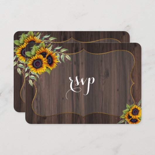 Rustige Waterverf Zonnebloemen Hout RSVP Uitnodigi (Voorkant / Achterkant)