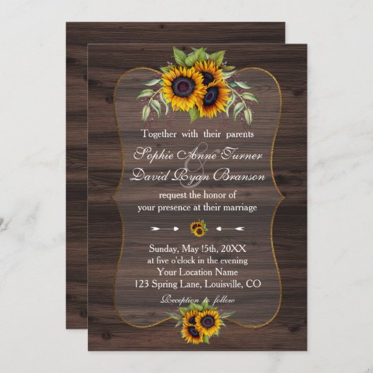 Rustige Waterverf Zonnebloemen Hout Weddenschap Kaart (Voorkant / Achterkant)