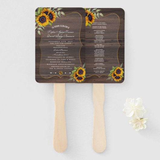 Rustige Waterverf - Zonnebloemen Houtweddenschap Handwaaier (Voorkant en achterkant)