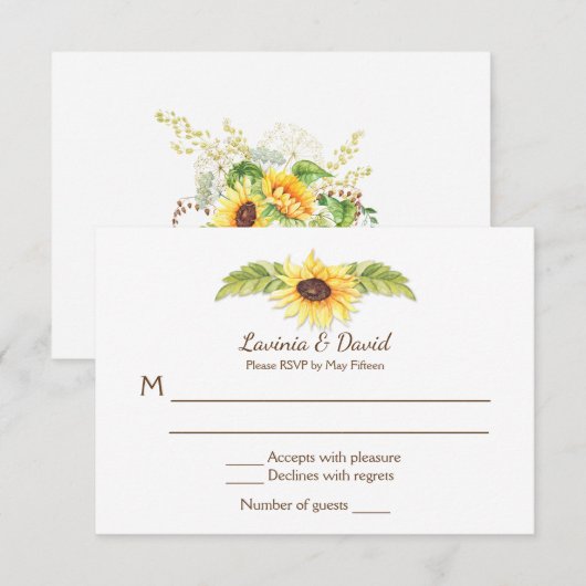 Rustige Waterverf Zonnebloemen Lange RSVP Kaart (Voorkant / Achterkant)